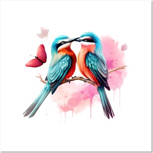 Valentine Kissing Bee Eater Bird Couple Posters and Art